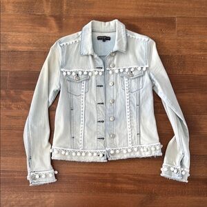 Generation Love Light Wash Denim Jacket with Pom Pom Trim
